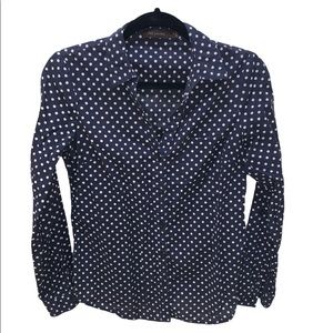 The Limited Navy Blue & White Polka Dot Button Down, Size M